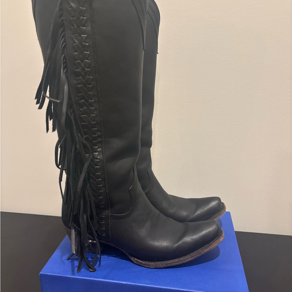 Lane Katori Knee-High Leather Fringe Cowboy Boots